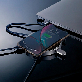 Беспроводная зарядка для телефона с USB хабом на 4 порта Baseus Circular Mirror (быстрая зарядка) c Type-C кабелем черная
