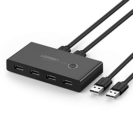 USB 2.0 переключатель 2x4 порта (2 USB входа на 4 USB выхода) Ugreen US216 черный