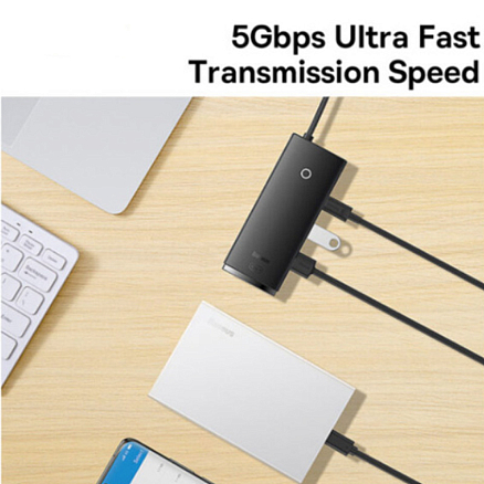 Хаб (разветвитель) Type-C - HDMI, 2 х USB 3.0, Type-C PD, SD, microSD Baseus Lite Series черный