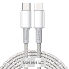 Кабель Type-C - Type-C длина 1 м 5A 20V 100W плетеный Baseus High Density (быстрая зарядка PD, QC 3.0) белый