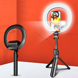 Кольцевая лампа-монопод диаметром 19 см с дополнительной подсветкой XT18s черная