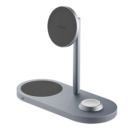 Беспроводная зарядка 3-в-1 MagSafe для iPhone, AppleWatch и AirPods 30W uBear Stage Pro серая