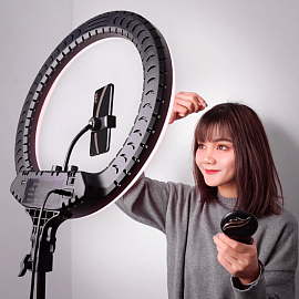 Кольцевая лампа диаметром 36 см с пультом ДУ RL-14 (два крепления для телефонов) черная