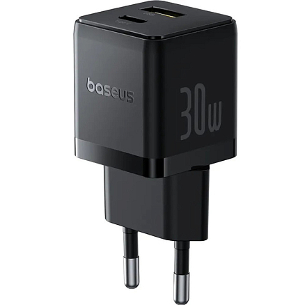 Зарядное устройство сетевое с USB и Type-C входами 3А 30W с кабелем Type-C 60W Baseus Palm (быстрая зарядка PD) черное