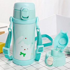 Термос (термобутылка) с трубочкой Pinky Bear 350 мл мятный