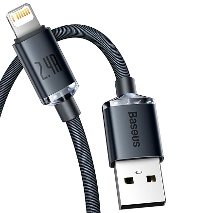 Кабель USB - Lightning для зарядки iPhone 2 м 2.4А плетеный Baseus Crystal Shine черный