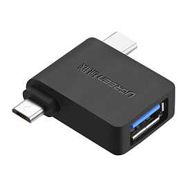 Переходник Type-C, MicroUSB - USB 3.0 хост OTG Ugreen 30453 черный