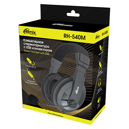 Наушники Ritmix RH-540M полноразмерные с микрофоном для компьютера черные