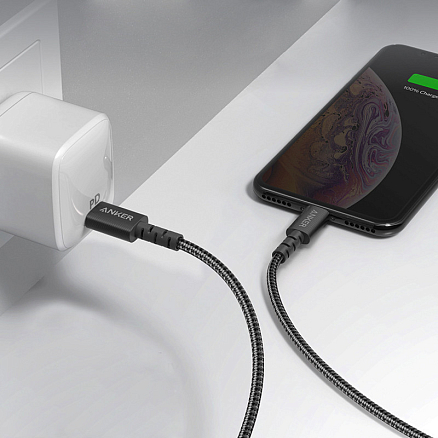 Кабель Lightning - Type-C длина 0.9 м 18W MFi плетеный Anker Powerline Select+ (быстрая зарядка) черный