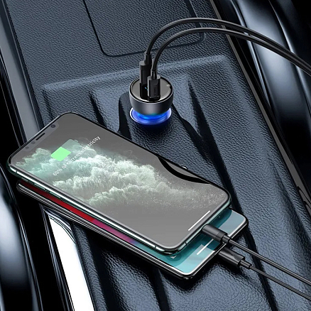 Зарядное устройство автомобильное с USB и Type-C входами 5A 65W Baseus Particular (быстрая зарядка QC 4+, QC 3.0, PD) серебристое