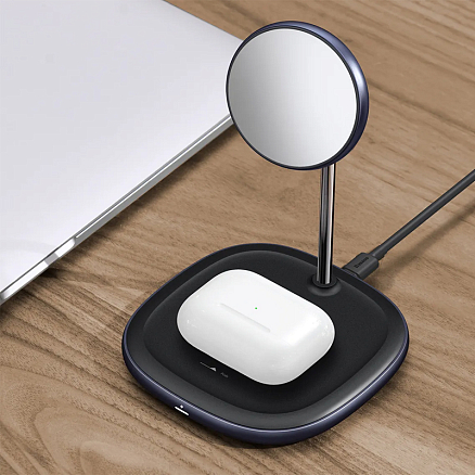 Беспроводная магнитная зарядка 2-в-1 MagSafe для iPhone и AirPods 20W Baseus Swan черная