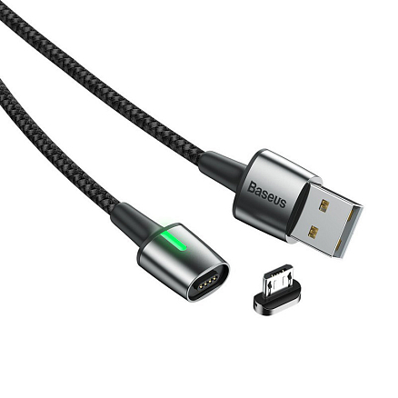 Кабель USB - MicroUSB, Lightning, Type-C 2 м 2А со сменными штекерами магнитный плетеный Baseus Zinc черный