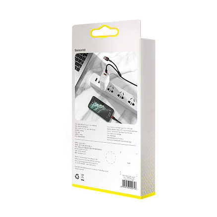 Кабель USB, Type-C - Lightning для зарядки 1,2 м 2.4А 18W плетеный Baseus Cafule (быстрая зарядка PD) черно-красный