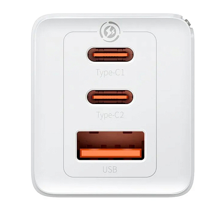 Зарядное устройство сетевое с USB и двумя Type-C входами 3А 65W Baseus GaN3 Pro (быстрая зарядка QC 4.0, 3.0, PD) белое