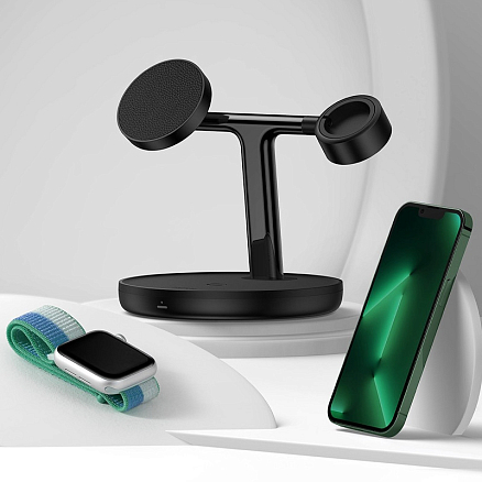 Беспроводная зарядка 3-в-1 для телефона, Apple Watch, наушников Baseus Swan (быстрая зарядка) черная