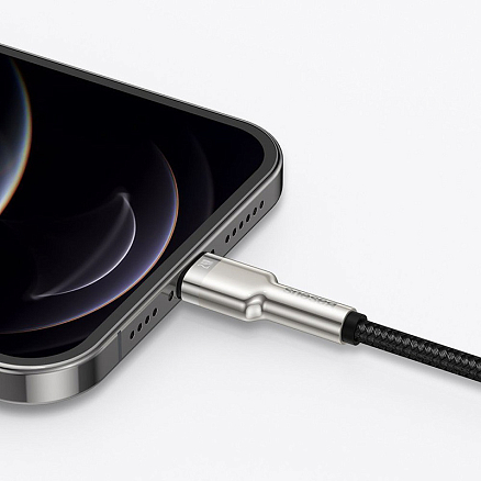 Кабель USB - Lightning для зарядки iPhone 0,25 м 2.4А плетеный Baseus Cafule Metal Data черно-серебристый