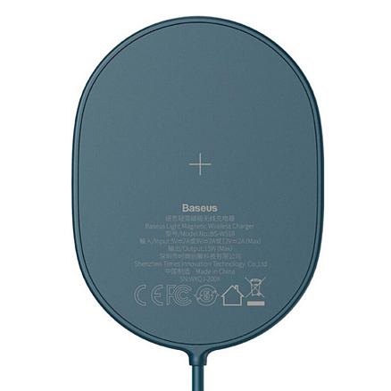 Беспроводная магнитная зарядка MagSafe для iPhone 15W с Type-C Baseus Light BS-W518 синяя