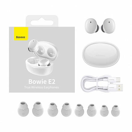 Наушники TWS беспроводные Bluetooth Baseus Bowie E2 вакуумные с микрофоном белые