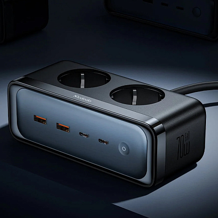 Сетевой фильтр на 2 розетки, 2 USB, 2 Type-C 70W GaN длина 1.5 м McDodo CH-4610 (быстрая зарядка QC, PD) черный
