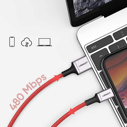 Кабель USB - Lightning для зарядки iPhone 1 м 2.4А MFi плетеный Ugreen US293 красный