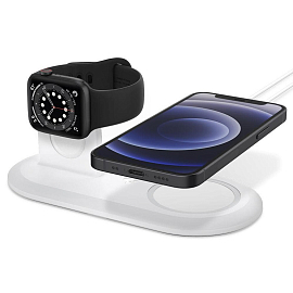 Подставка 2-в-1 для зарядки MagSafe и зарядного Apple Watch Spigen MagFit Duo белая