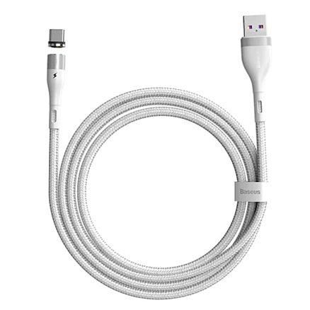 Кабель Type-C - USB 2.0 для зарядки 1 м 5А магнитный плетеный Baseus Zinc (быстрая зарядка) белый