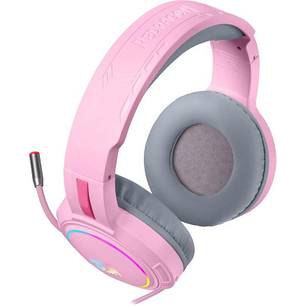 Наушники Redragon Mento полноразмерные с микрофоном и RGB подсветкой игровые розовые