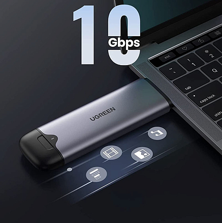 Корпус для SSD M.2, Type-C 3.1 Gen 2 (10 Gbps), USB Ugreen CM353 серый