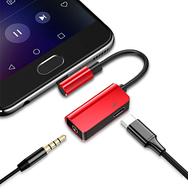 Переходник Type-C - 3,5 мм, Type-C (папа - мама, мама) 12 см Baseus L45 красный