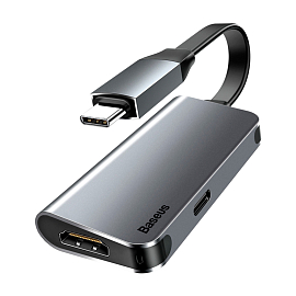 Переходник Type-C - HDMI 4K, Type-C PD Baseus Little Box серый