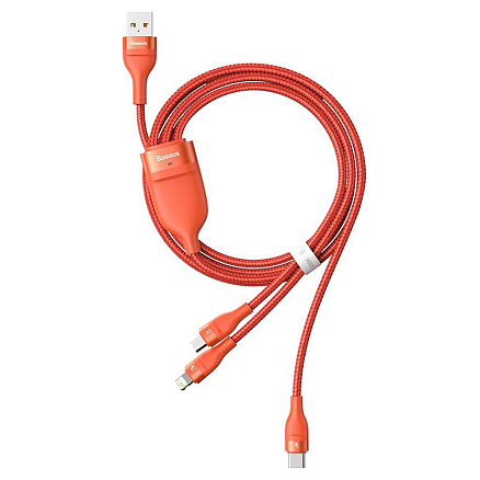 Кабель USB - Lightning, MicroUSB, Type-C 1,2 м 5A 40W плетеный Baseus Flash (быстрая зарядка) оранжевый 