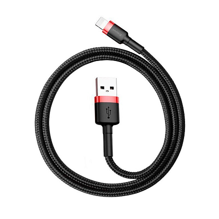 Кабель USB - Lightning для зарядки 0,5 м 2А плетеный Baseus Cafule черно-красный