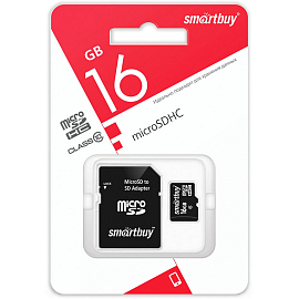 Карта памяти Smartbuy SB16GBSDCL10 MicroSDHC 16Gb Class 10 с адаптером SD