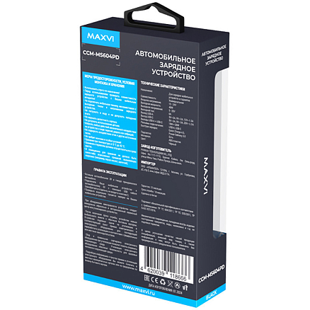 Зарядное устройство автомобильное с USB и Type-C входами 6А 48W Maxvi CCM-MS604PD (быстрая зарядка QC 3.0, PD 3.0) черное