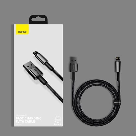 Кабель USB - Lightning для зарядки iPhone 2 м 2.4А плетеный Baseus Tungsten Gold черный