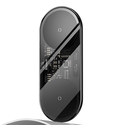 Беспроводная зарядка 2-в-1 для телефона и TWS наушников 20W 3A Baseus Digital LED Display (быстрая зарядка Qi) черная