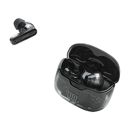 Наушники TWS беспроводные JBL Tune Beam Ghost вакуумные с микрофоном прозрачно-черные