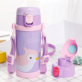 Термос (термобутылка) с трубочкой Pinky Bird 350 мл фиолетовый