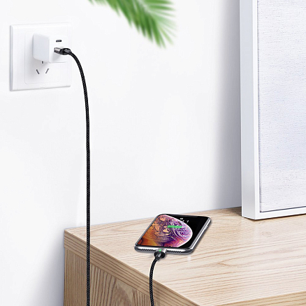 Кабель USB - MicroUSB, Lightning, Type-C 1 м 3А со сменными штекерами магнитный плетеный Baseus Zinc черный