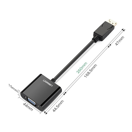 Переходник DisplayPort - VGA (папа - мама) 16 см Ugreen DP106 черный