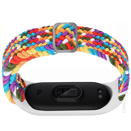 Сменный браслет для Xiaomi Mi Smart Band 3, 4, 5, 6 текстильный Hurtel Fabric Multicolor белый