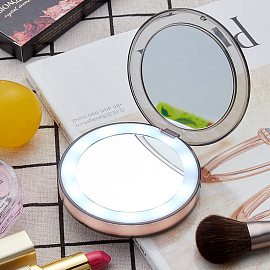 Зеркало карманное для макияжа с подсветкой Nova TD-012 розовое золото