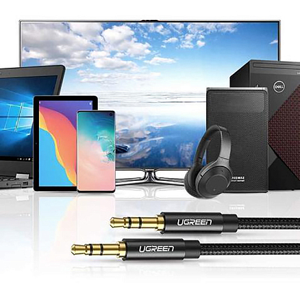 Кабель 3,5 мм - 3,5 мм (стандартный аудио разъем) Aux 1 метр плетеный Ugreen AV112 черный