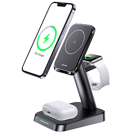Беспроводная зарядка 3-в-1 для телефона, Apple Watch, наушников Usams US-CC150 (быстрая зарядка) черная