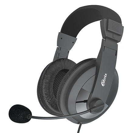 Наушники Ritmix RH-540M полноразмерные с микрофоном для компьютера черные