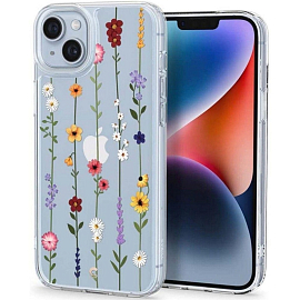 Чехол для iPhone 14 гелевый Spigen Cyrill Cecile Flower Garden прозрачный