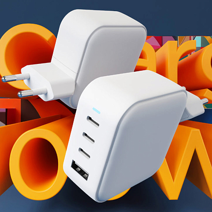 Зарядное устройство сетевое с USB и 3 Type-C100W VLP G-Charge (быстрая зарядка QC, PD) белое