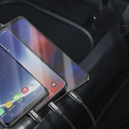 Кабель USB - MicroUSB, Lightning, Type-C 1 м 3.5A c магнитом Baseus Car черный