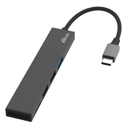 Хаб (разветвитель) Type-C - USB 3.0, 2 х USB 2.0 с картридером SD и MicroSD Ritmix CR-4314 серый
