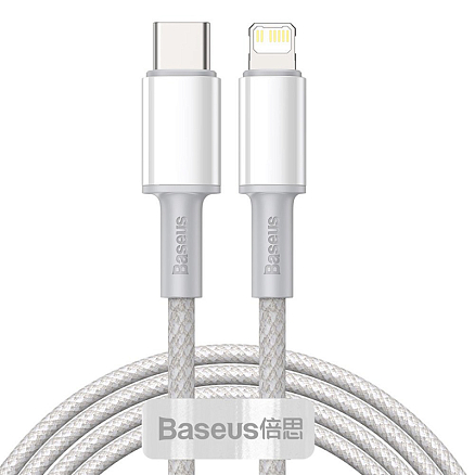 Кабель Type-C - Lightning для зарядки 2 м 20W плетеный Baseus High Density (быстрая зарядка PD) белый